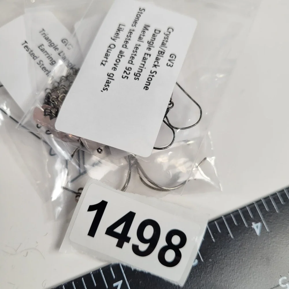 925 Sterling Earrings Lot Of 3 Pairs Quartz Moon Crystal‎ Triangle Hoop Jewelry